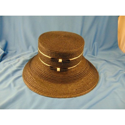 Lady's Easter hat 100% black straw wide brim 2  thin white bands Liz Claiborne  eb-39991460